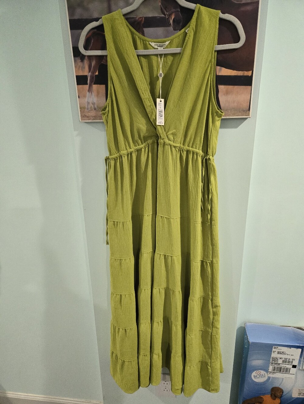 Max Studio Long Tiered Dress LARGE Lime Green